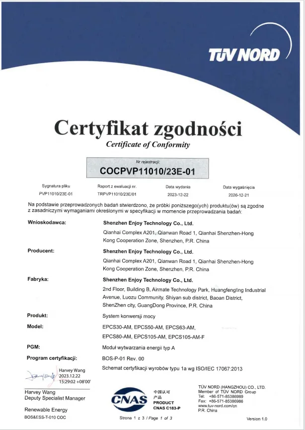 TÜV NORD Certificate of Conformity — Power Conversion System